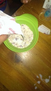 Fill the sachet with milk then add to the porridge